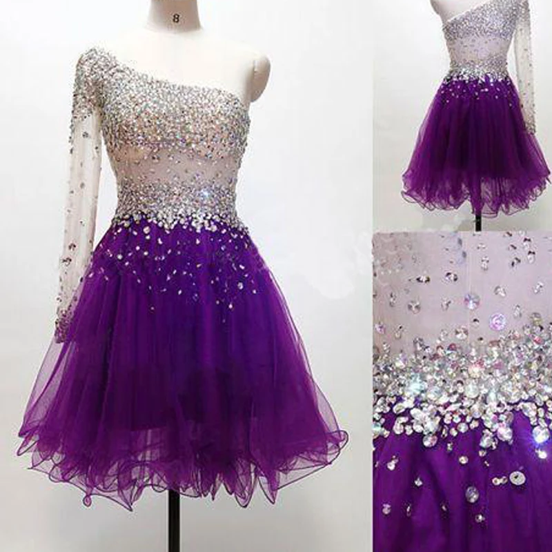 

New Arrival Long Sleeve One-Shoulder A-Line Homecoming Dresses 2018 Short Graduation Party Dresses for Graduation Custom Made
