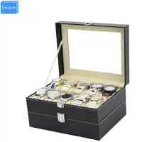 New Black Double Layer Lock Dispaly Storage Case Box Window Sunglass Black Sew Leather Gift for Men/Women Collect Box WBG1096