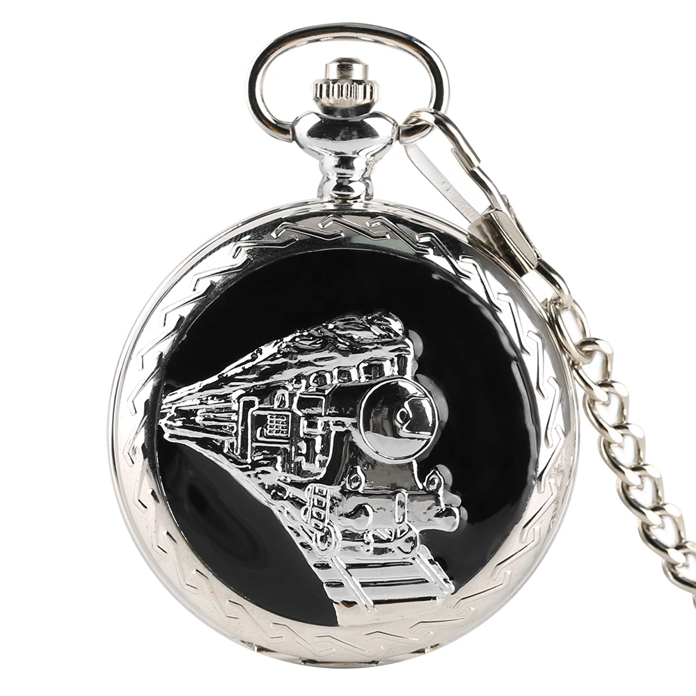 Silver Pocket Watches Stainless Steel Railway Pocket Watch Train Silver
