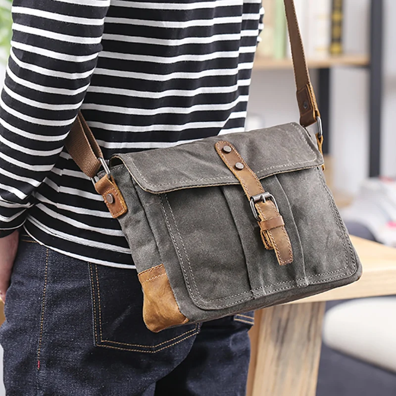 AETOO Waterproof oil wax canvas bag casual literature single shoulder oblique cross bag men's retro postman bag