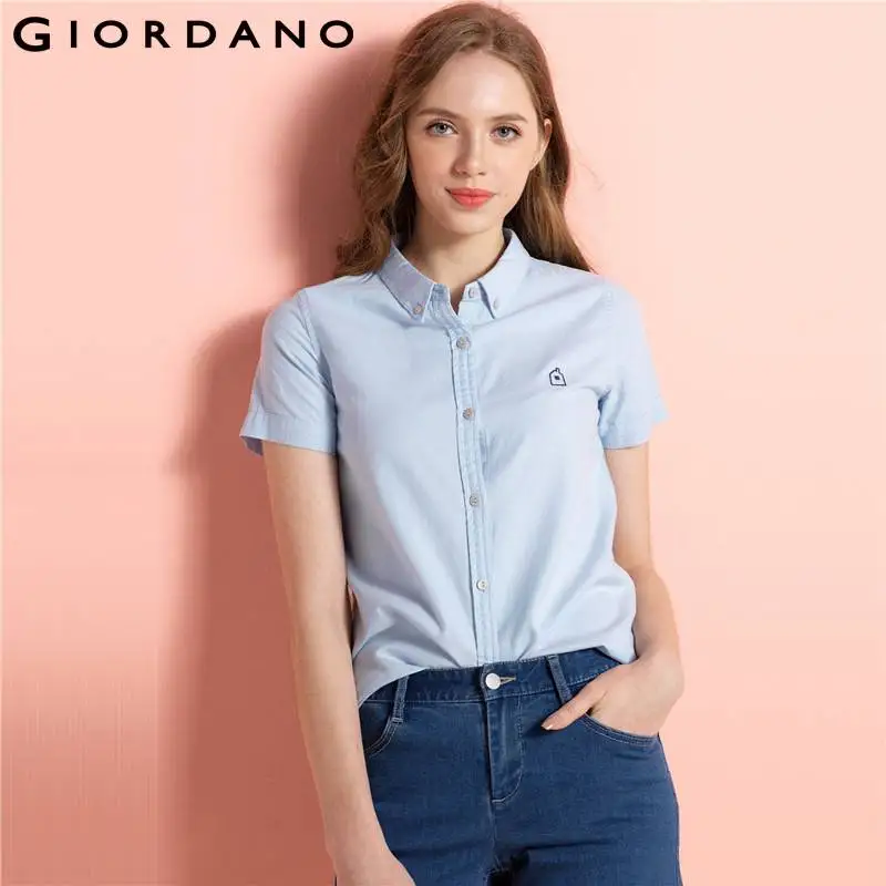 Giordano Women Blouse Blusas Feminina 2017 Embroidery Shirt Short ...