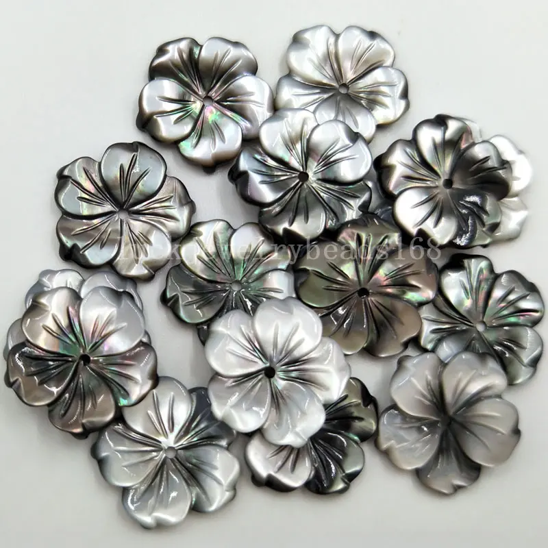 

10pcs Wholesale Free Shipping 15mm Beautiful White Black Mother of pearl Shell Art Flower wommen Pendant Bead MC4824
