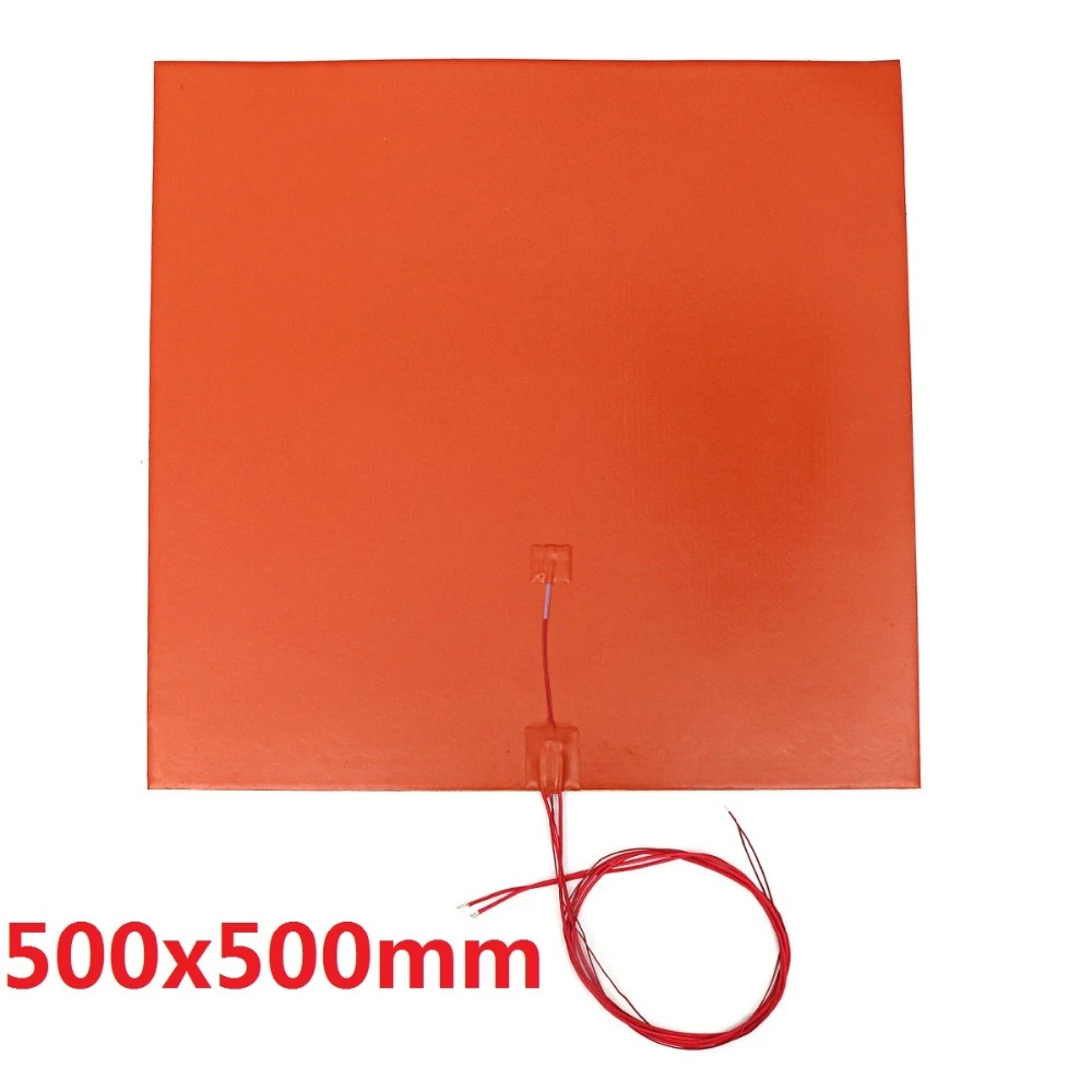 Silicone Heating Pad 3d Printer Heated Pad 1000w 220v 500x500 Mm With 100k Thermistor Adhesive