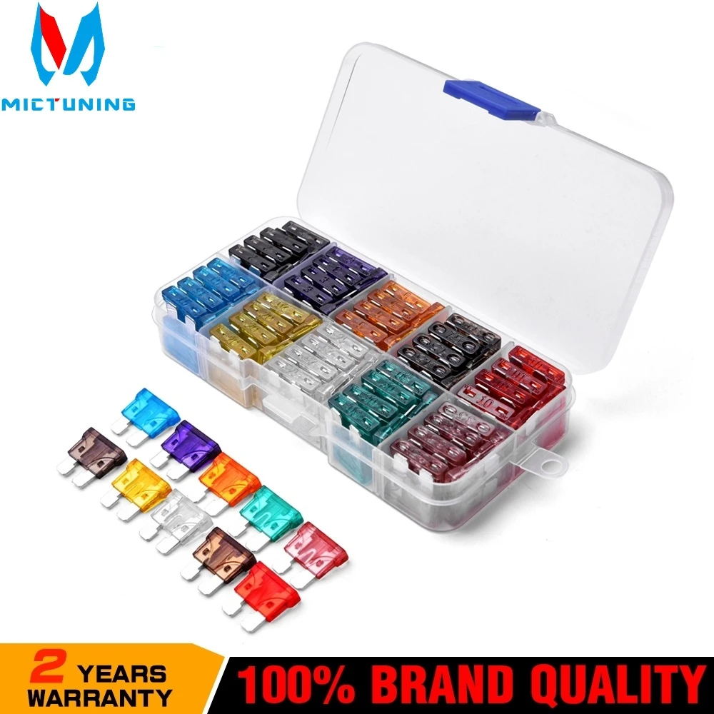 

100PCS ATC/ATO Assorted Standard Blade Fuse Set 2A 3A 5A 7.5A 10A 15A 20A 25A 30A 35A Car Truck SUV Boat Automotive Replacement