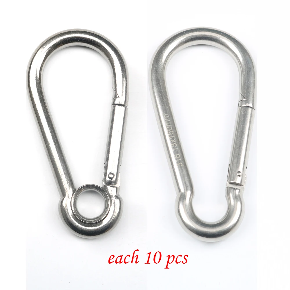 

20 Pcs 5x50mm Durable Outdoor Climbing button set Stainless Steel Safety Hook kit Keychain Button Keyring Holder Carabiner