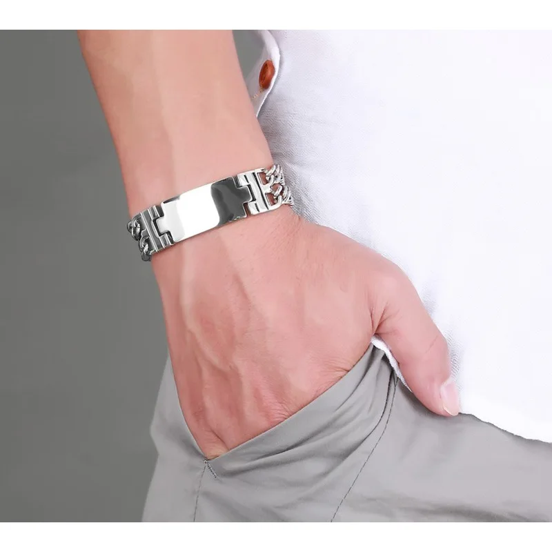 Мужской браслет из нержавеющей стали с двумя звеньями, идентификационный браслет, массивный тяжелый мужской браслет, ювелирные изделия
