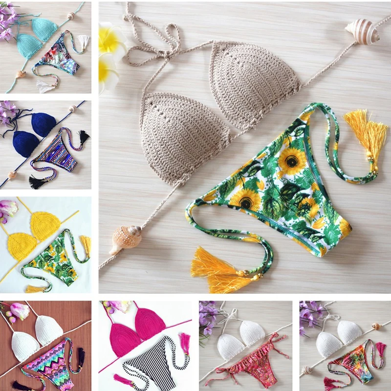 2018 bikinis Swimwear Bathing Suit sexy push up Crochet bikini Handmade Swimsuit Brazilian bikini swimming suit swimwear women