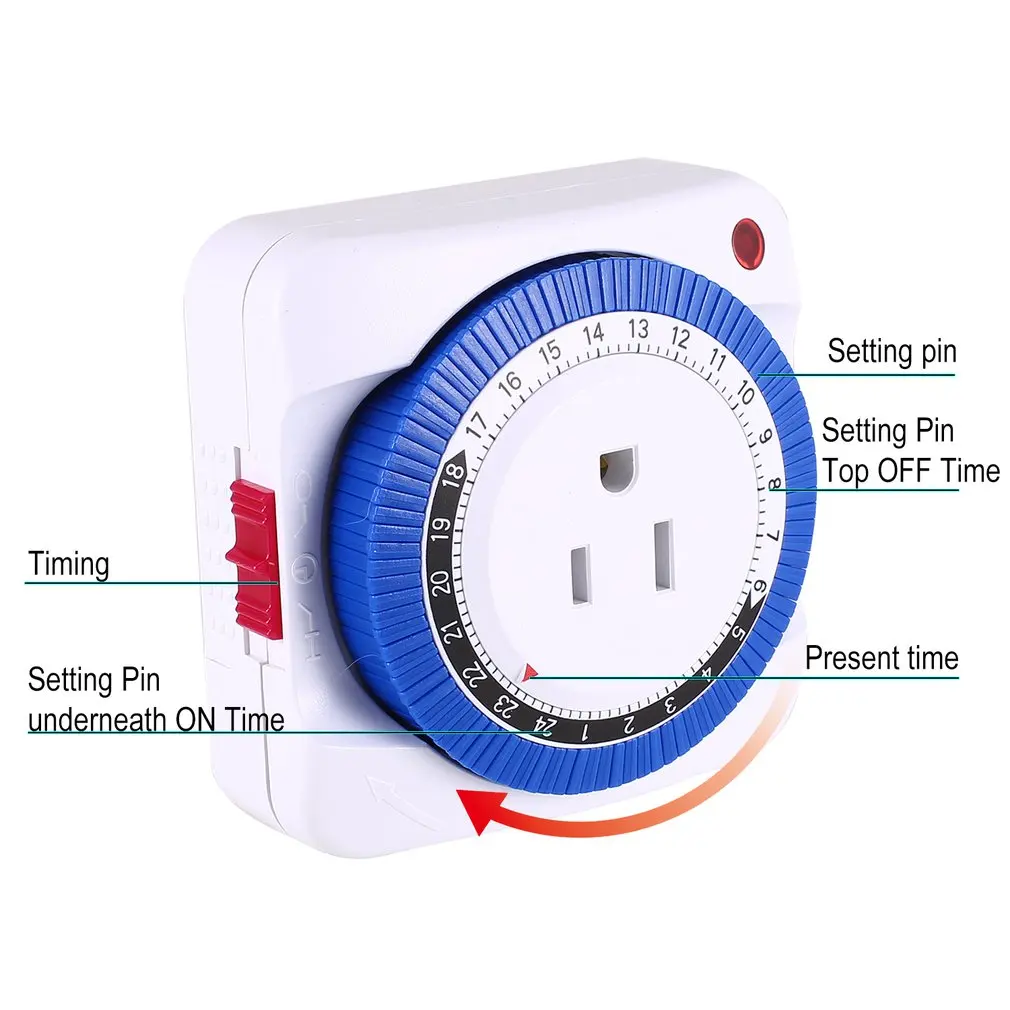 Механический программируемый таймер с заземлением, 24 часа, умный переключатель обратного отсчета, розетка, автоматическое выключение, 125 в