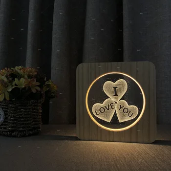 

I love YOU design Wooden acrylic lamps for party decor Valentine's Day gift bedroom table lamp light
