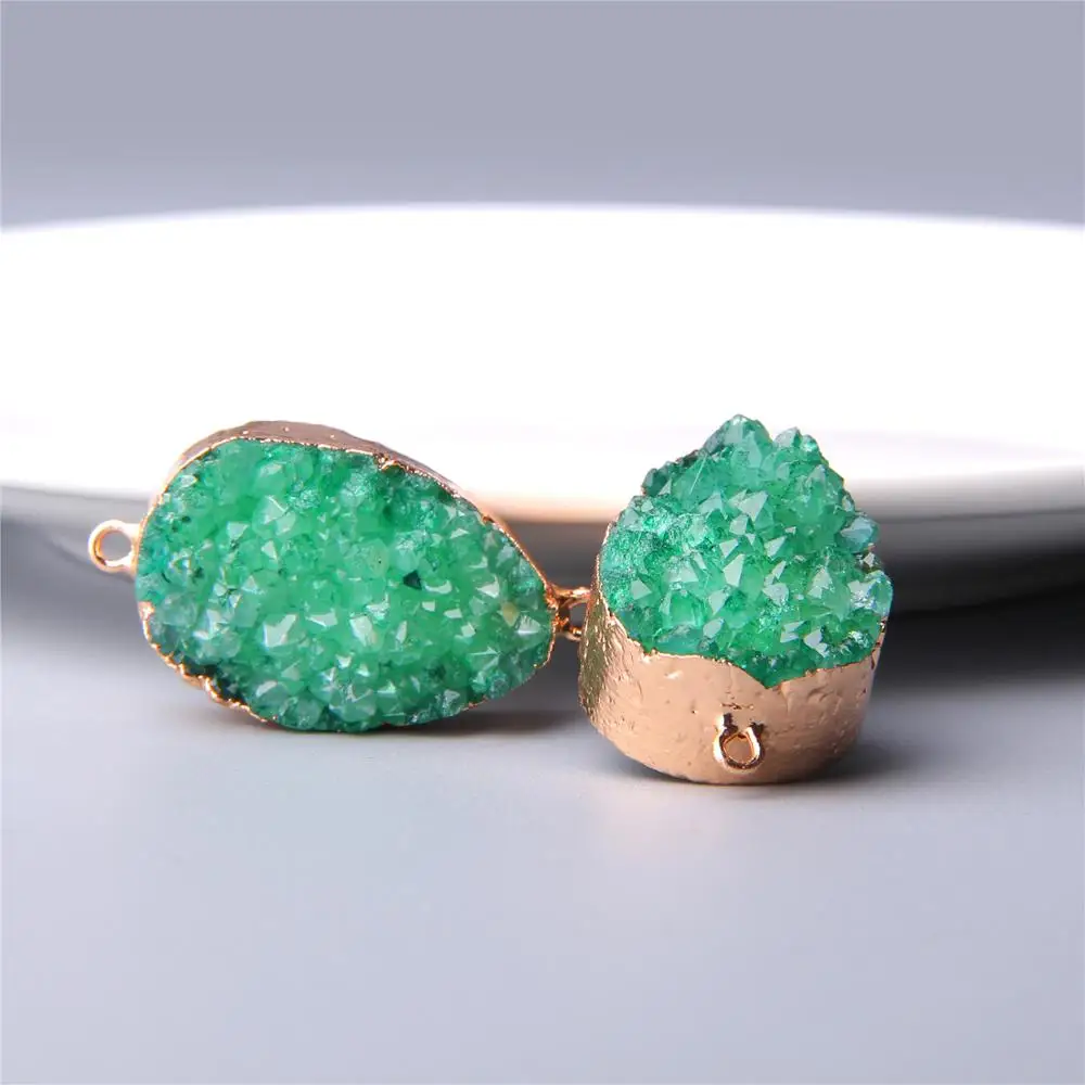 Нерегулярные Агаты Druzy Подвески Зеленые хрустальные подвески Золотая рамка