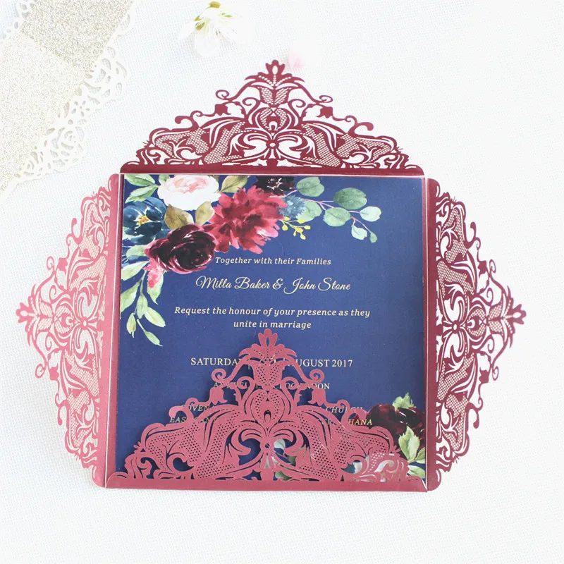 

Wedding invitation paper flower laser cutting customized printing supply 50pcs