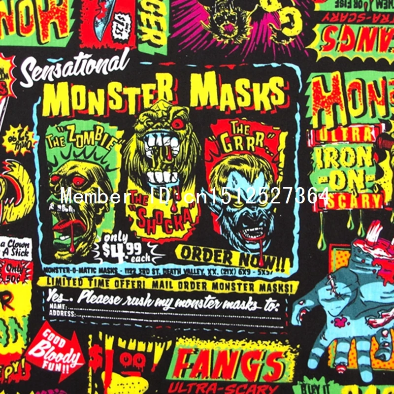 

140cmx100cm Cotton Poplin Fabric - Monster Masks (342)