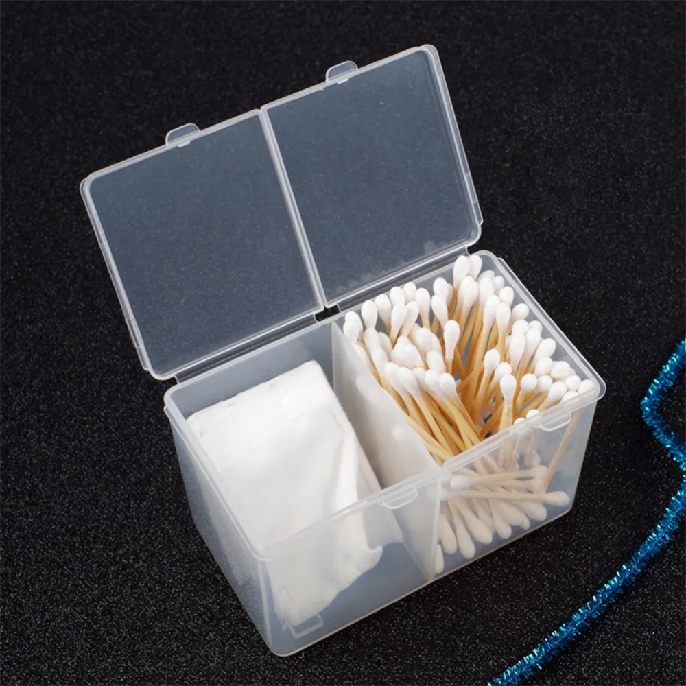 

2 Grids Transparent Cotton Swab Cotton Pad Holder Clean Nail Art Tool Container Earring Jewelry Storage Box Case 12*7.5*6.5CM