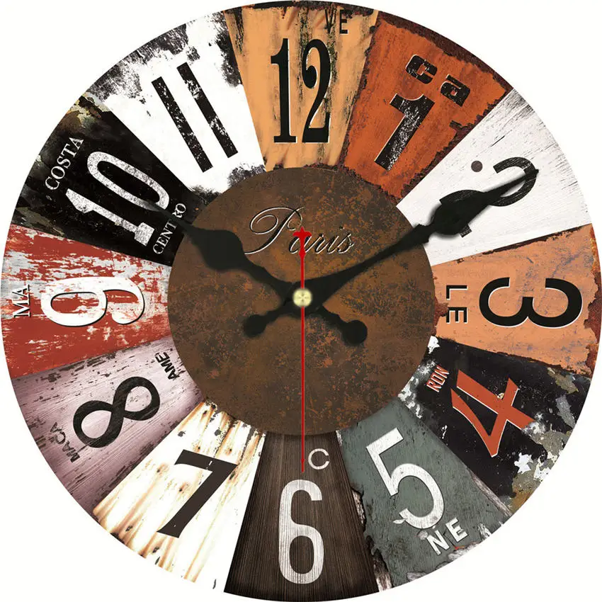 16 дюймов милый Кот настенные часы, винтажный Узор Деревянные картонные настенные часы, европейские ретро часы для шикарного домашнего офиса Кафе Декор - Цвет: Wall Clock 2