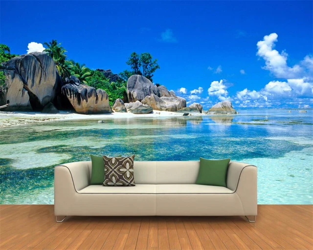 Papéis De Parede Personalizados Beibehang 3d Hd Rocks Beach Seaview