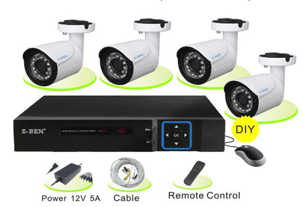 10,1 дюймовый монитор 4CH Водонепроницаемая камера DVR Kit 720/960/1080p опционально