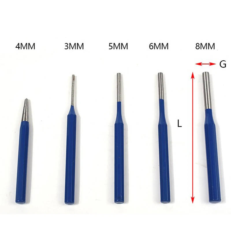 Ударный удар набор сплав сталь пробивая штифт зубило заклепка Винт Марка отверстие Деревообработка Резьба Набор инструментов Мульти Размер