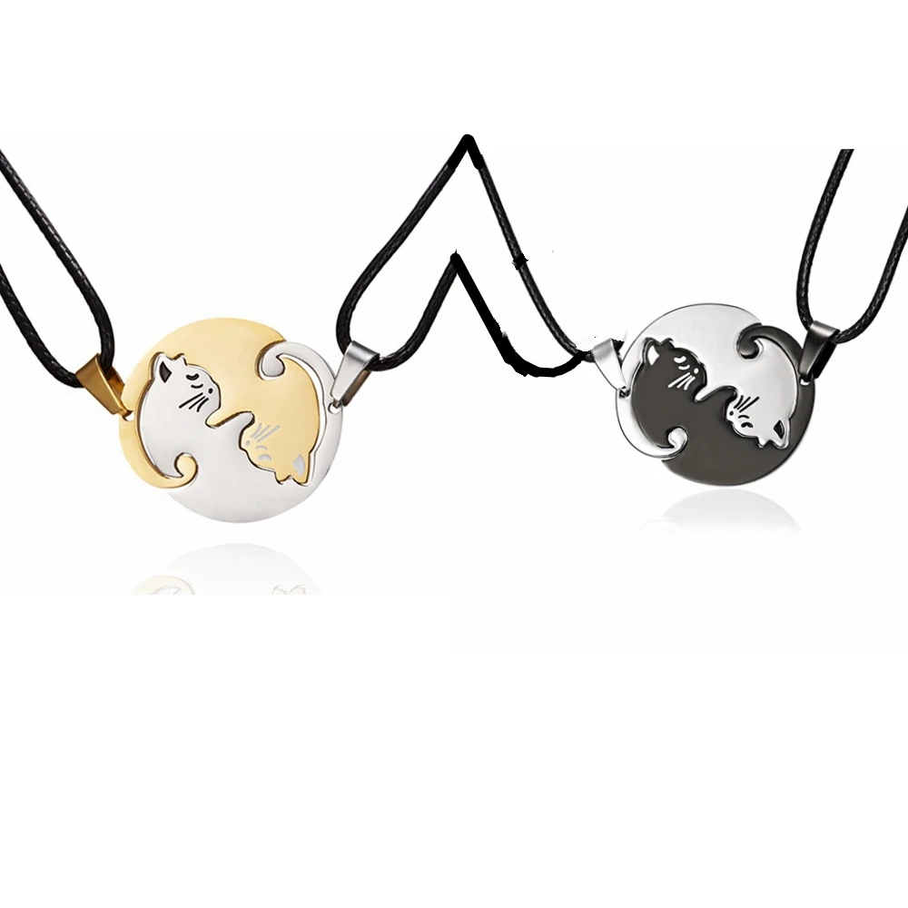 

Rinhoo Couples Jewelry animal Necklaces Gold Silver Couple Necklace Titanium Steel cat Necklace Epacket free Dropshipping