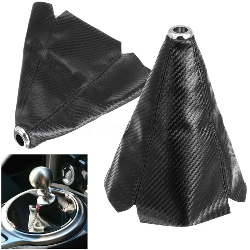 Car Styling Manual Shifter Boot Cover Carbon Fiber Leather Universal