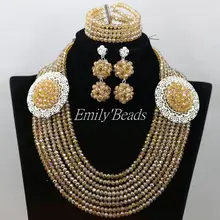 Довольно Шампанское Золото Дубай Для женщин комплект ювелирных изделий Bridemaid подарок Кристалл Африканский Бусины Свадебные украшения комплект aij984