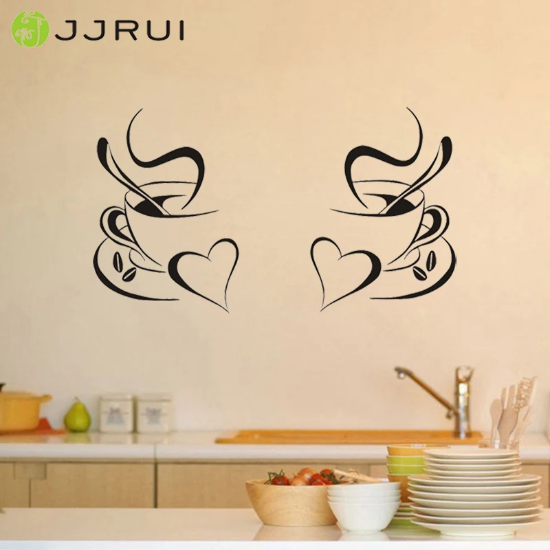 2 Coffee Cups Kitchen Wall Stickers Cafe Vinyl Art Decals 