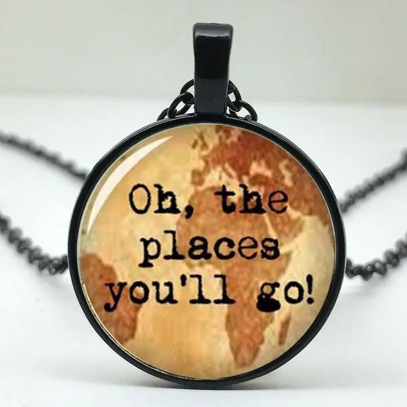 New charm Cabochon Glass Necklace Silver pendants（OH THE PLACES YOU WILL GO 