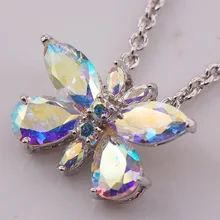 Rosa Arco Iris Topacio Simulado Esterlina 925 Joyas de Plata de Moda Colgante TE477