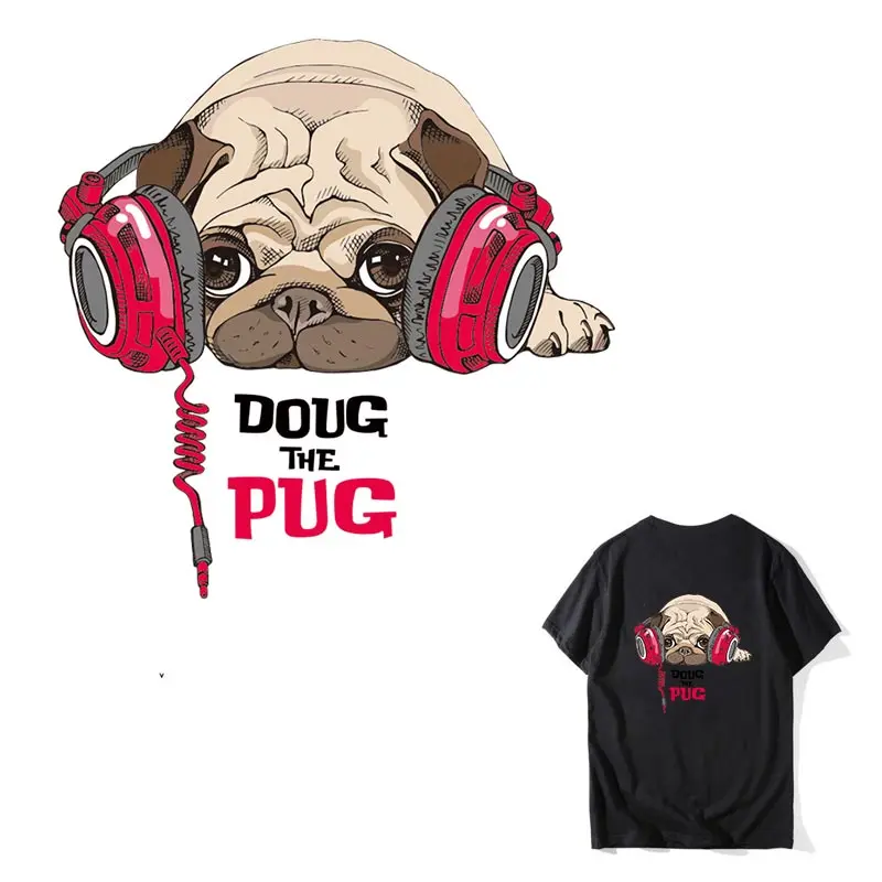 

COSBILL Dog Patch Cute PUG Music New Design T-shirt Transfer Iron On Patches A-level Washable Accessory Patch For Clothes Y-018