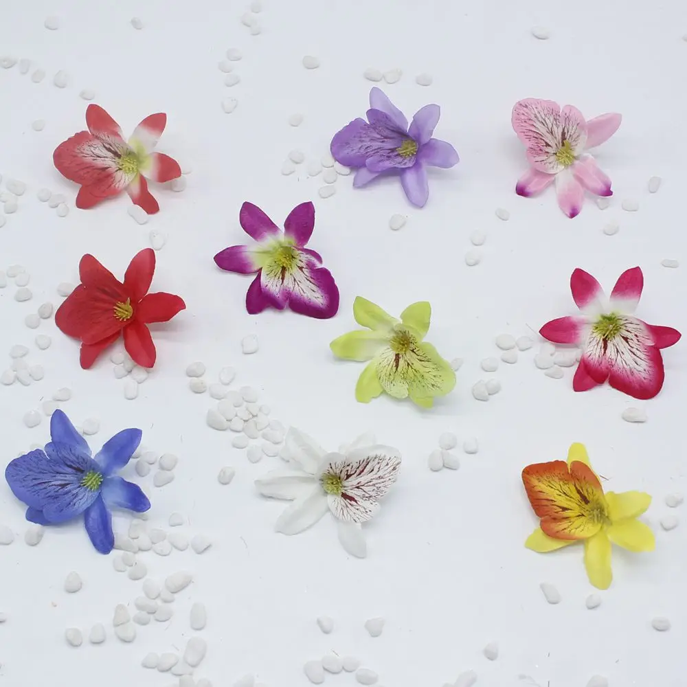 

5 pcs Silk Gradient Artificial Orchid Flower Head For Wedding Car Decoration DIY Decorative Garland Florist Fake Flowers