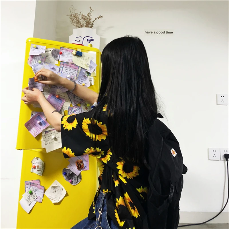 Корейская мода уличный стиль винтажная рубашка женская одежда Harajuku Kpop принт с