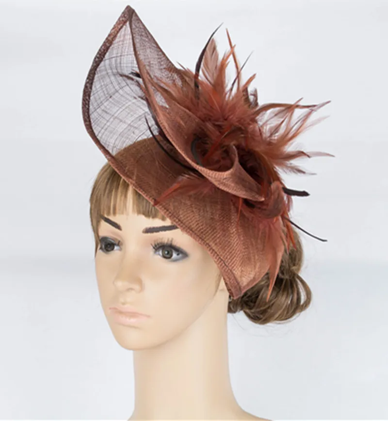 Модное украшение на голову с перьями 17 цветов высокого качества для торжественного случая Свадебные аксессуары шляпки из соломки синамей с вуалеткой событие головной убор MYQ032