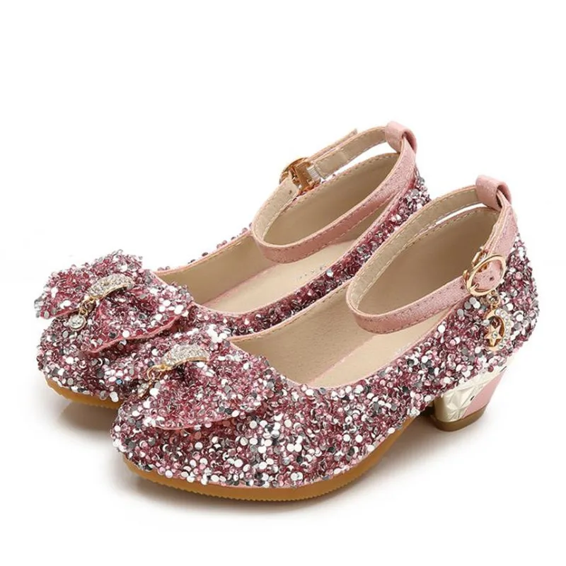 

HaoChengJiaDe Children Princess Sandals Kids Girls Wedding Shoes High Heels Dress Shoes Bowtie Leather Shoes Girls Casual shoe