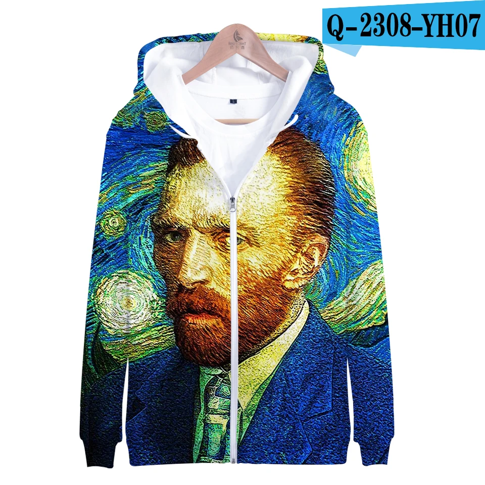 Vincent Willem van Gogh Casual Long Sleeve Zipper Hoodies Sweatshirt Women Casual Clothes Hip Kawaii Plus Size - Цвет: Темно-серый