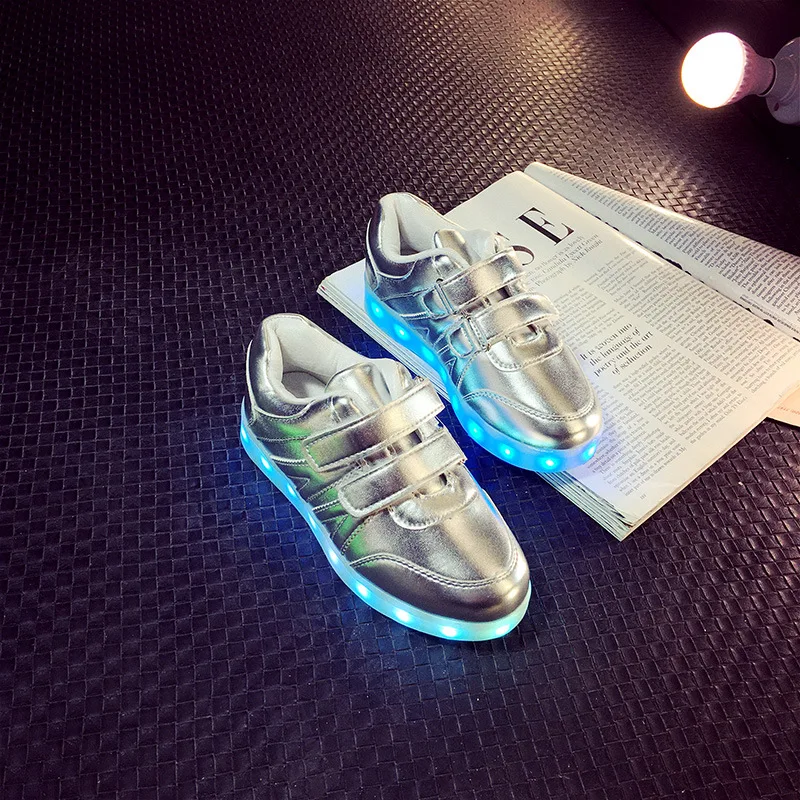 Quality 7 Colors USB illuminated krasovki luminous sneakers glowing kids shoes children led light up Golden