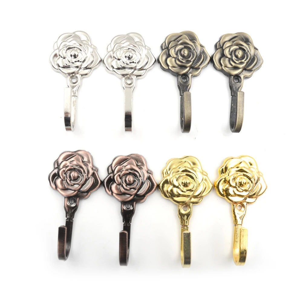 

One Pair Rose Pattern Metal Curtain Hooks Wall Decorative Hookbacks Tiebacks 9cm X 4.5cm