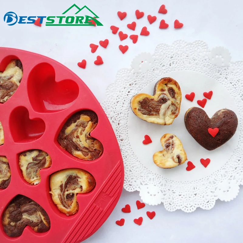 

12 Heart-shaped Silicone Cake Mold Plate Pastry French Baking Mold Food Grade