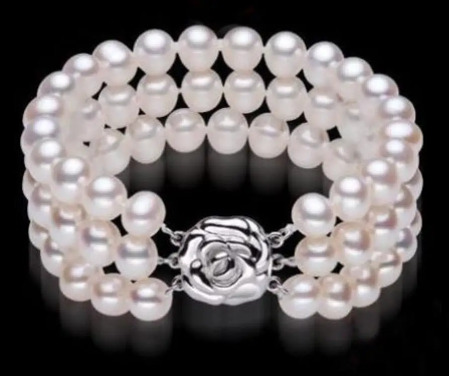 

triple strand 9-10mm south sea white natural round pearl bracelet 7.5-8 inch !
