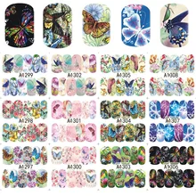 12 видов конструкций/Лист Красочные бабочки стикеры 3D на ногти Nail Art полное покрытие переводные наклейки воды для DIY маникюр украшения инструмент
