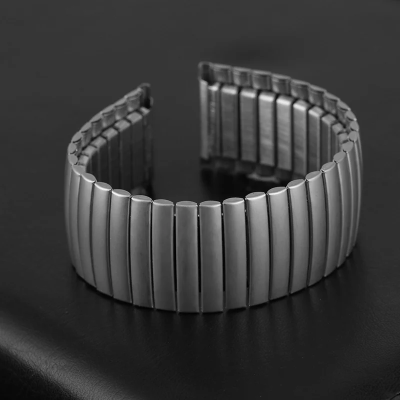 20/ 22MM Stainless Steel Watch Strap Silver/ Black Replacement Watchband Practical Stretchable Length None Buckle Strap Scrub