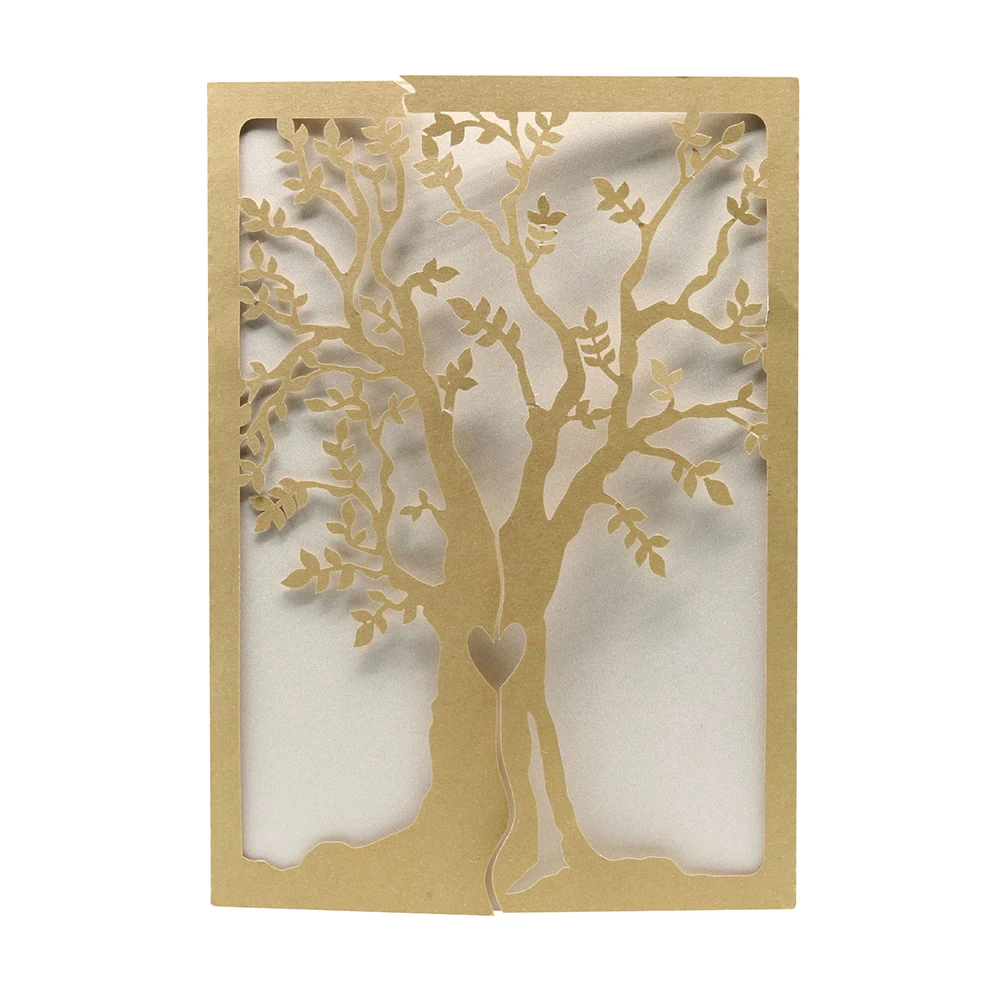 

10PCS Golden leaf tree Easter Laser Cut Wedding Invitations Card Elegant Wedding Envelopes Event Party Wedding Decoration