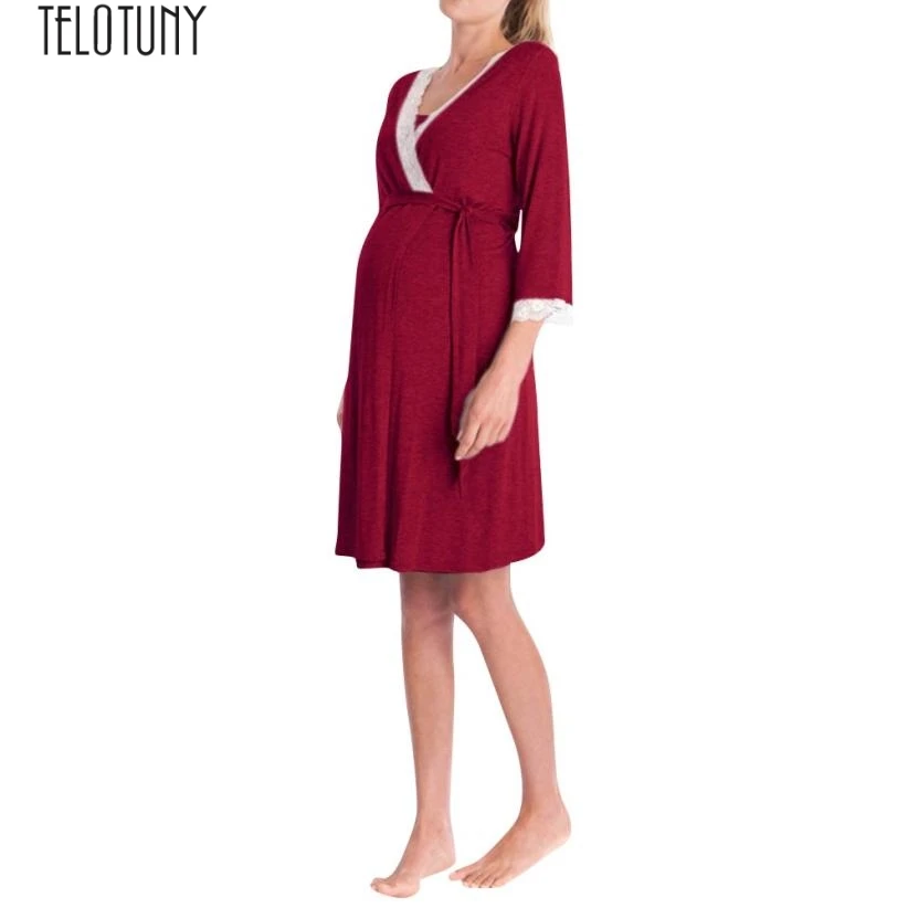 TELOTUNY, женское платье для беременных женщин, кружевное платье с длинными рукавами для беременных, пижамы для беременных, платье Z0829