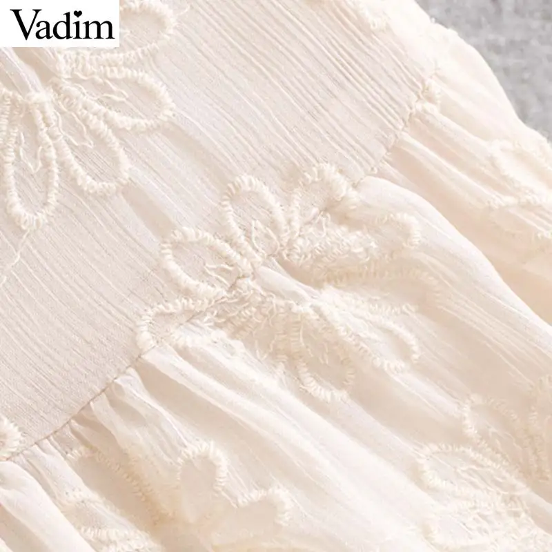 Женское элегантное платье vadim с v-образным вырезом и вышивкой миди платье без рукавов на молнии сбоку женские стильные летние пляжные платья до середины икры QC467