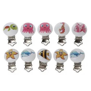 

5pcs/lot Baby Children Pacifier Holder Clip Round Wooden Clip Charms For Baby Pacifier Chain Teether Toy