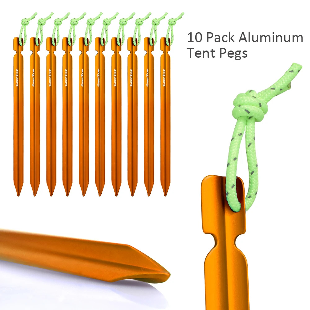 GEERTOP кемпинговая палатка колышек 10 шт. 25 см сверхлегкие алюминиевые штифты колья со светоотражающим шнуром сумка для хранения ногтей открытый пляжный тент