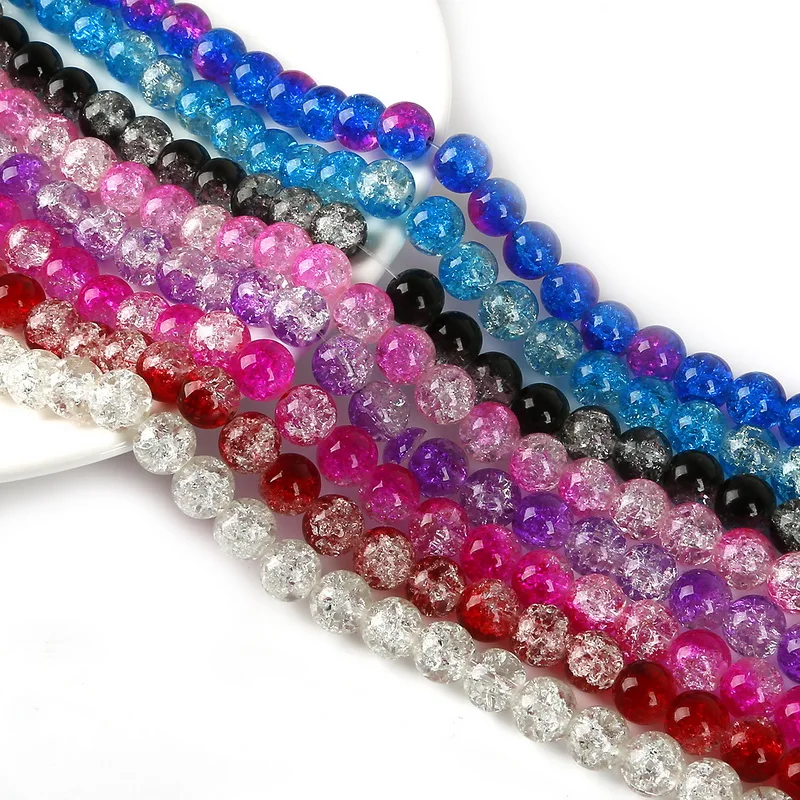 

4mm/6mm/8mm/10mm Mixed Round Glass Beads Snow Cracked Quartz Crystal Beads Spacer Beads For DIY Jewelry Making 40cm/strand