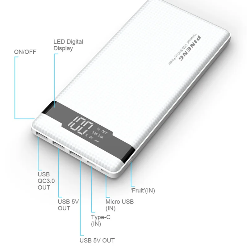 Original PINENG PN-962 20000mAh Mobile Phone Power Bank Portable Li-Polymer Battery LED Indicator 2 USB Fast Charger 5V 3A 18W Original PINENG PN-962 20000mAh Mobile Phone Power Bank Portable Li-Polymer Battery LED Indicator 2 USB Fast Charger 5V 3A 18W