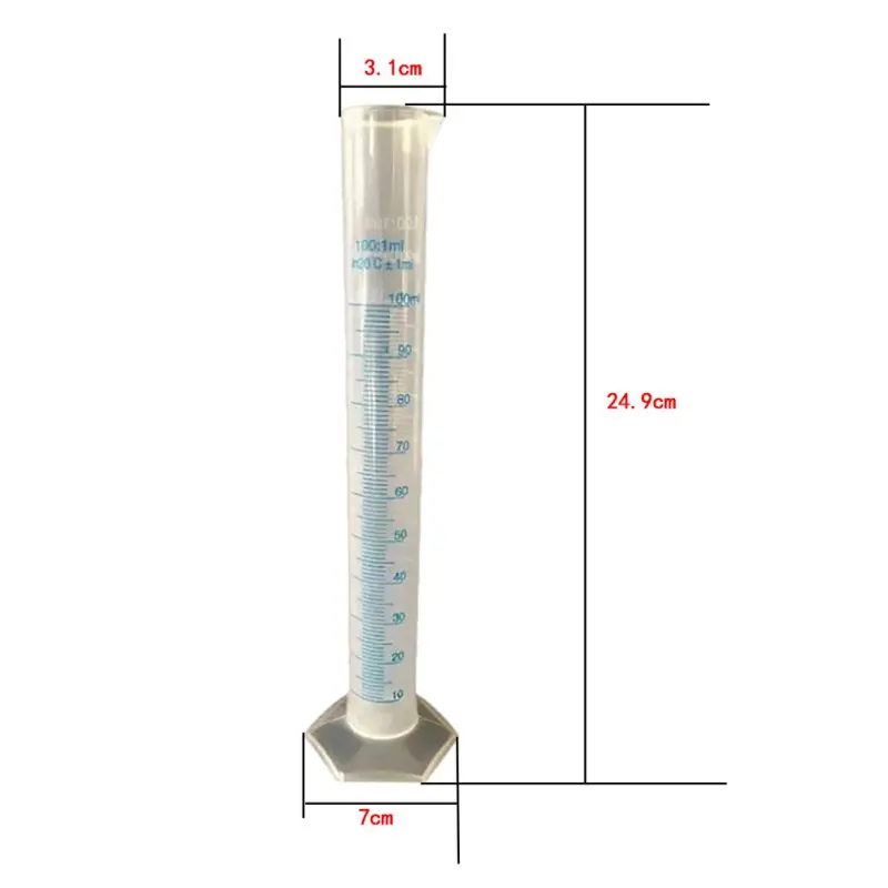 Прочный химический набор 100 мл Градуированный стеклянный измерительный цилиндр химический лабораторный измерительный школьный эксперимент принадлежности - Цвет: white