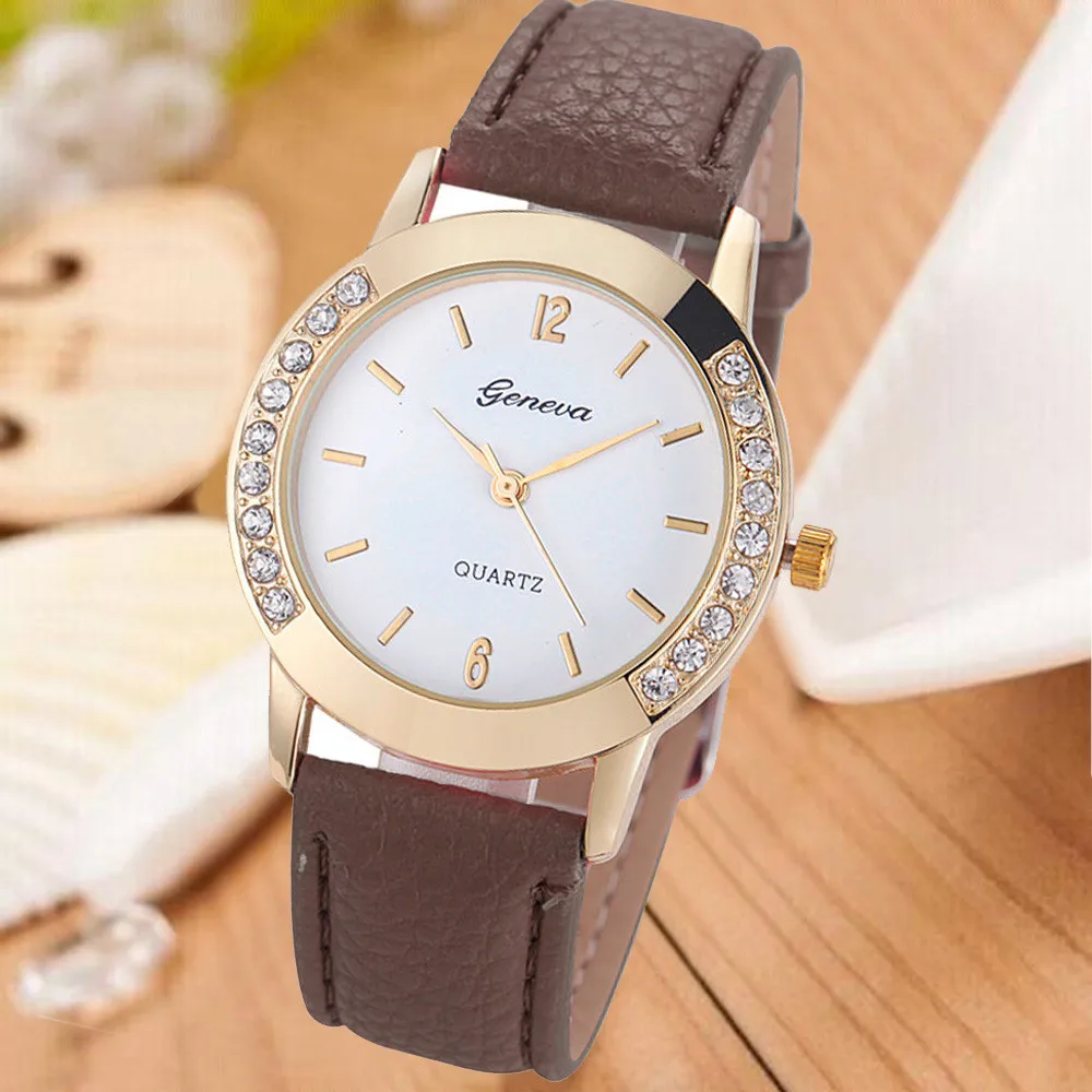 GEMIXI Women Watches Fashion Geneva Women Diamond Analog Leather Quartz 