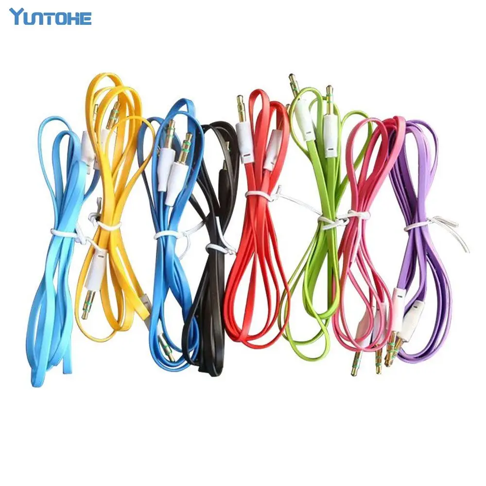 

3.5mm to 3.5mm Colorful Noodle flat type Car Aux audio Cable Headphone Stereo Extended Cable for iphone Mobile phones 2000pcs