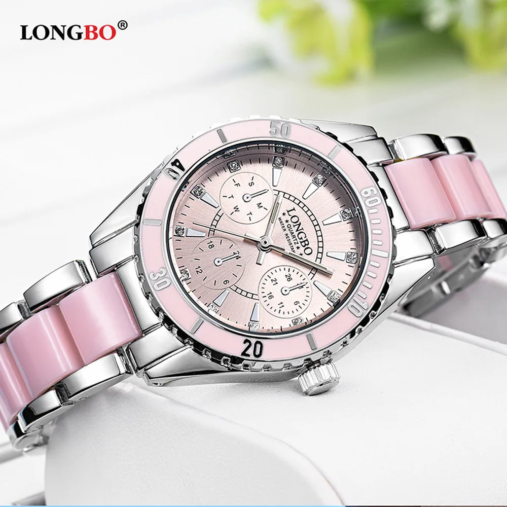 

LONGBO Womens Watches Brand Fashion Luxury Ceramic And Alloy Bracelet Wristwatch montre femme marque de luxe 2019 kol saati